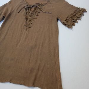 Brown Lightweight Neutral Lace Accent Blouse Size 2XL Runs Small...See Photos
